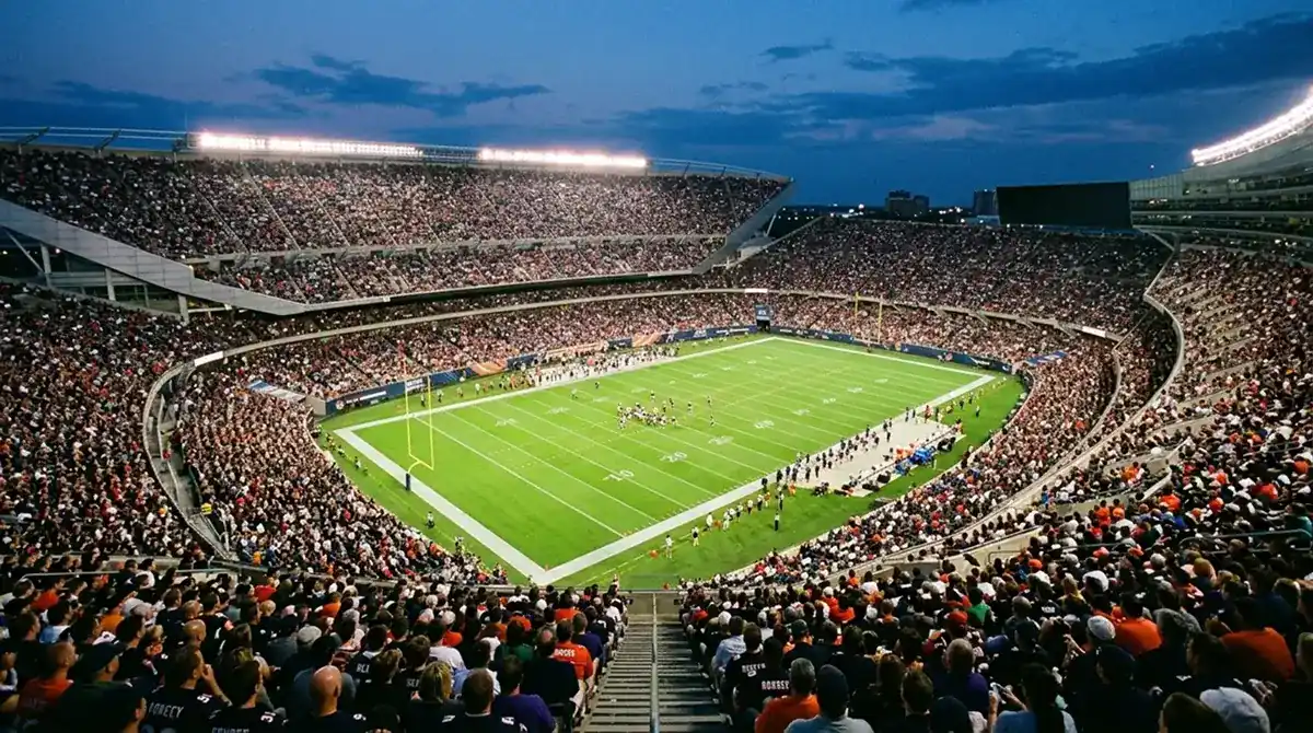 Packed stadium during an NFL game showing the scale of american football fandom driving the betting market for UK punters
